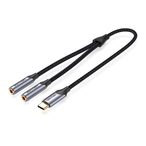 Переходник-разветвитель Vention гибкий USB-C M/Jack 3.5 mm F x 2