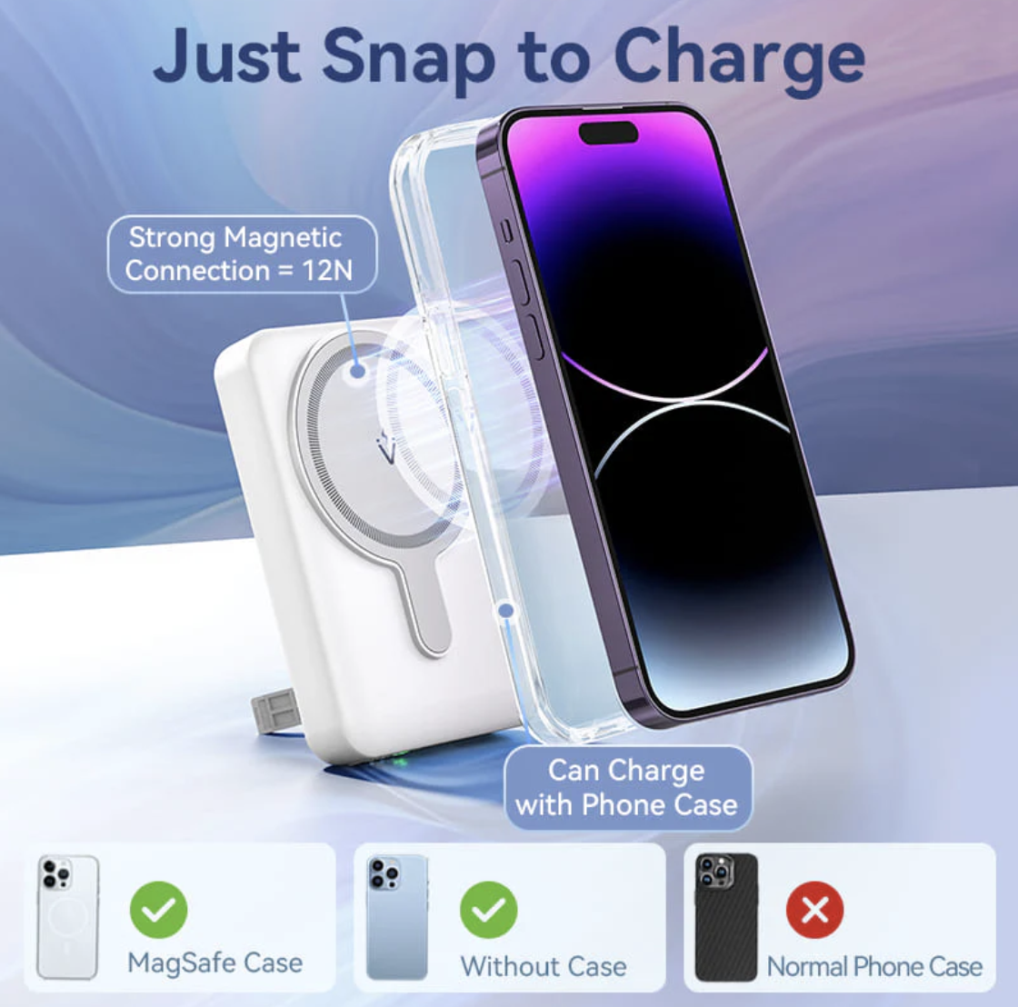 Power Bank Magnetic Vention 10000mAh (USB-C + Wireless) 20W — изображение 5